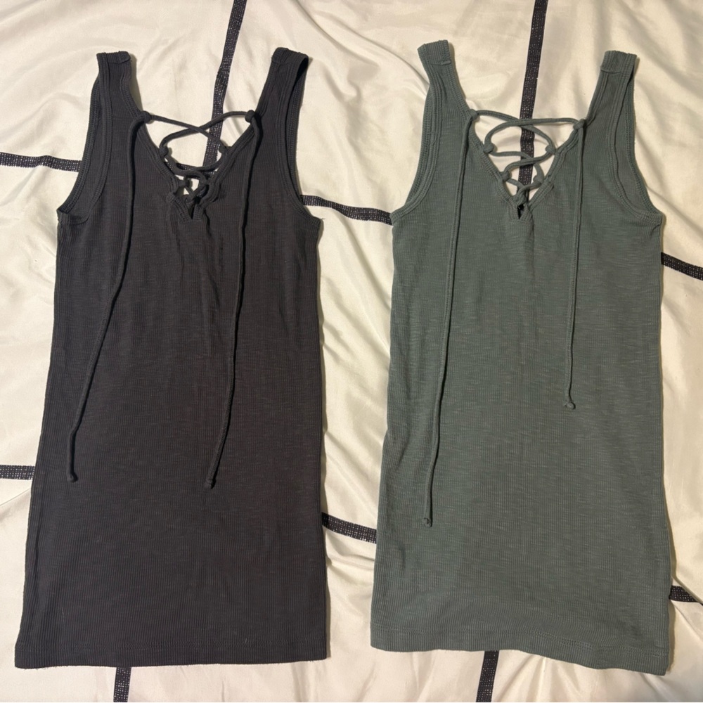 Aerie Lace-Up Tank Tops in Green and Charcoal - Bundle!!!